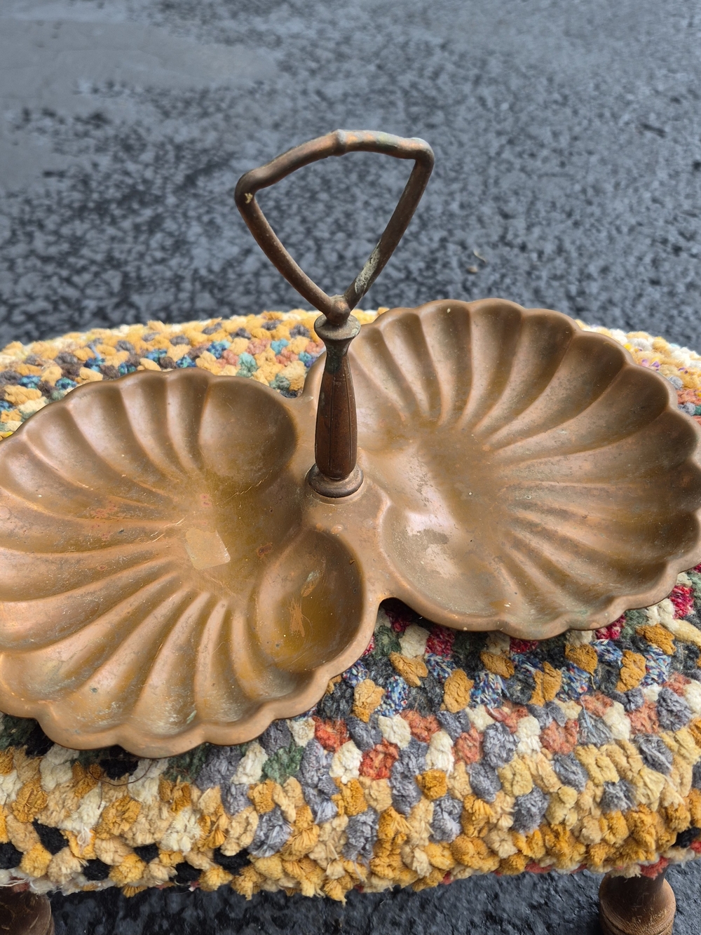 Vintage Double Shell Trinket Dish in Copper Tone